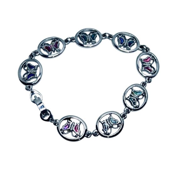 Silver Tone With Enamel Butterfly Links Bracelet (5567) - Picture 4 of 9